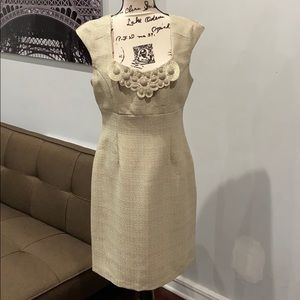 Beige Dress - Cap Sleeve with Embellished Bodice